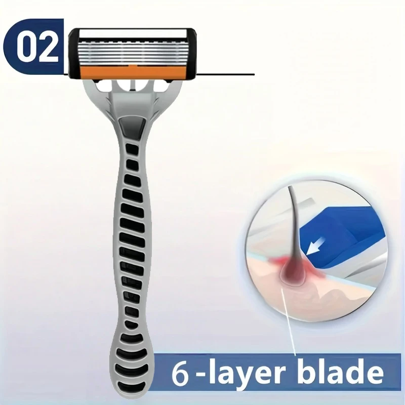 جديد ماكينة حلاقة الرجال الحلاقة 6 طبقة الفولاذ المقاوم للصدأ شفرة ماكينة حلاقة قابلة لإعادة الاستخدام سلامة الحلاقة إزالة الشعر ماكينة حلاقة المستوردة شفرة أداة متعددة #2