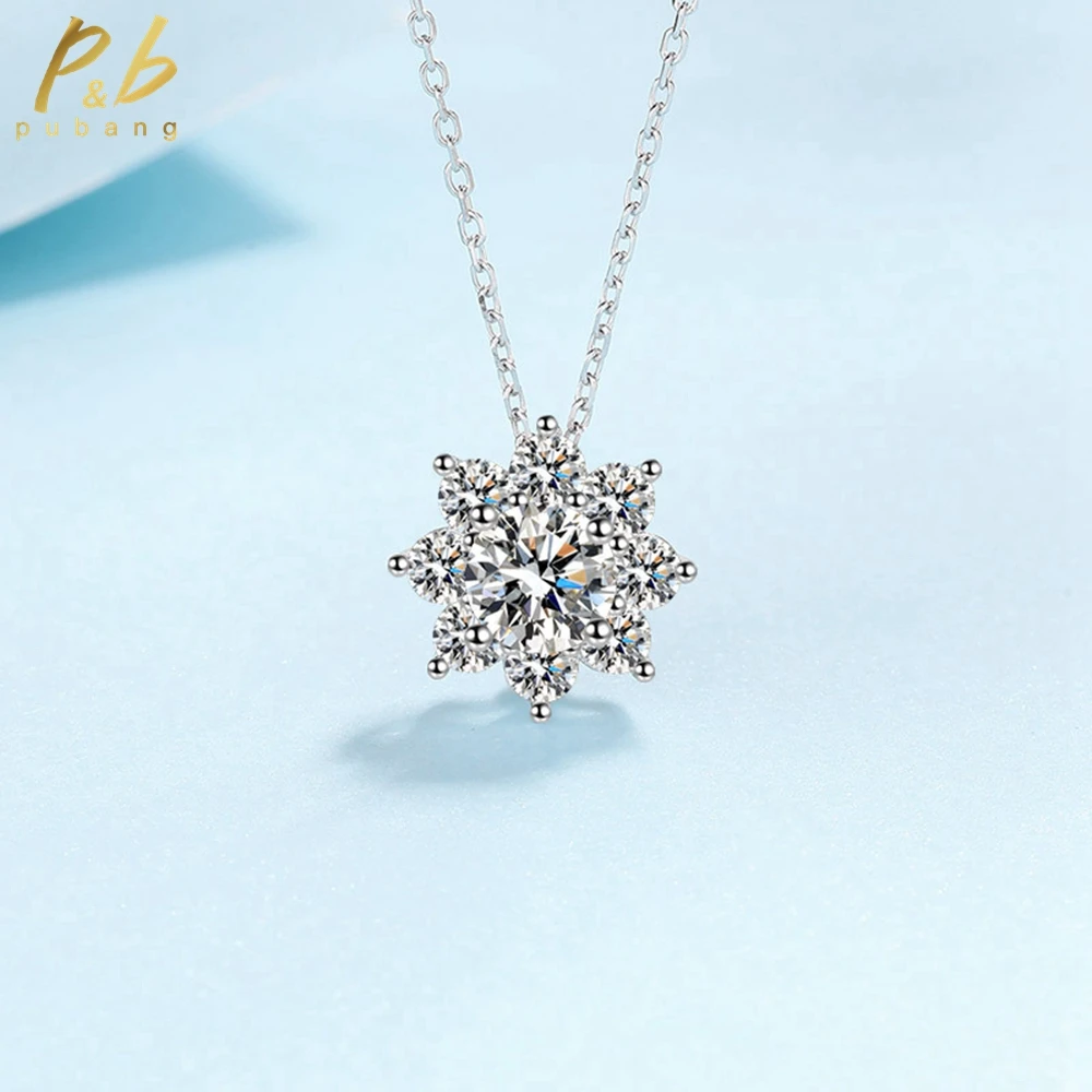 

PuBang Fine Jewelry Real 925 Sterling Silver Moissanite Diamond Sparkling Sunflower Pendant Necklace for Women Gift FreeShipping