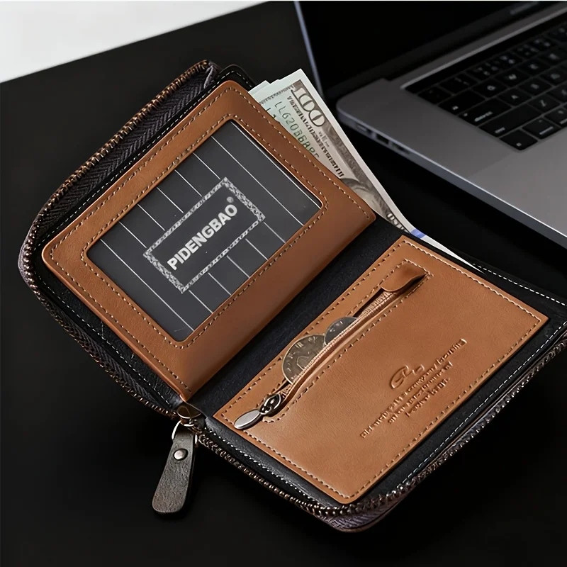Personalisierte Foto-Geldbörse für Herren, Retro-Kurzgeldbörse mit graviertem Bild, Reißverschluss, PU-Leder, Münzgeldbörse, hochwertiger Kreditkartenhalter, ideales Geschenk – Detail 11