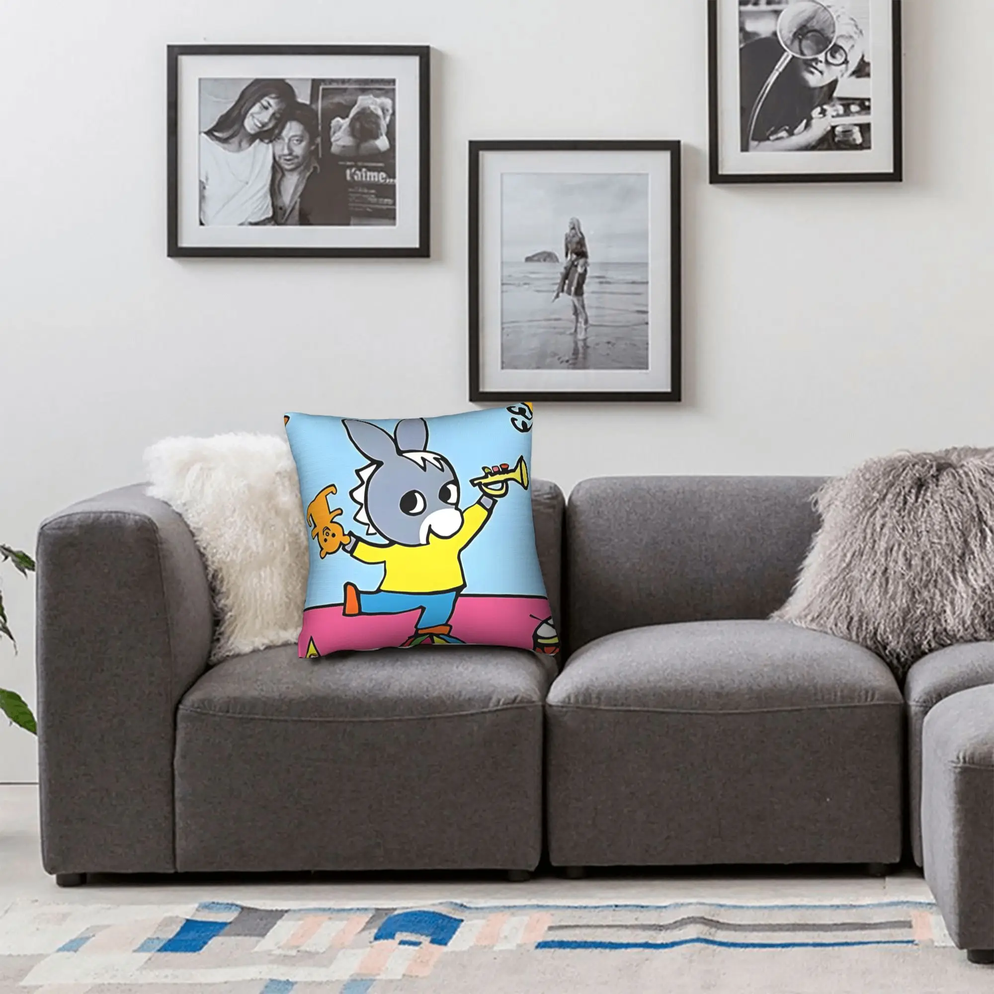 Trotro Cartoon-Quadratische Kissenbezüge, niedlicher kleiner Esel-Kissenbezug, individuell gestalteter dekorativer Kissenbezug aus Polyester für Sofa, 45 x 45 cm – Detail 3