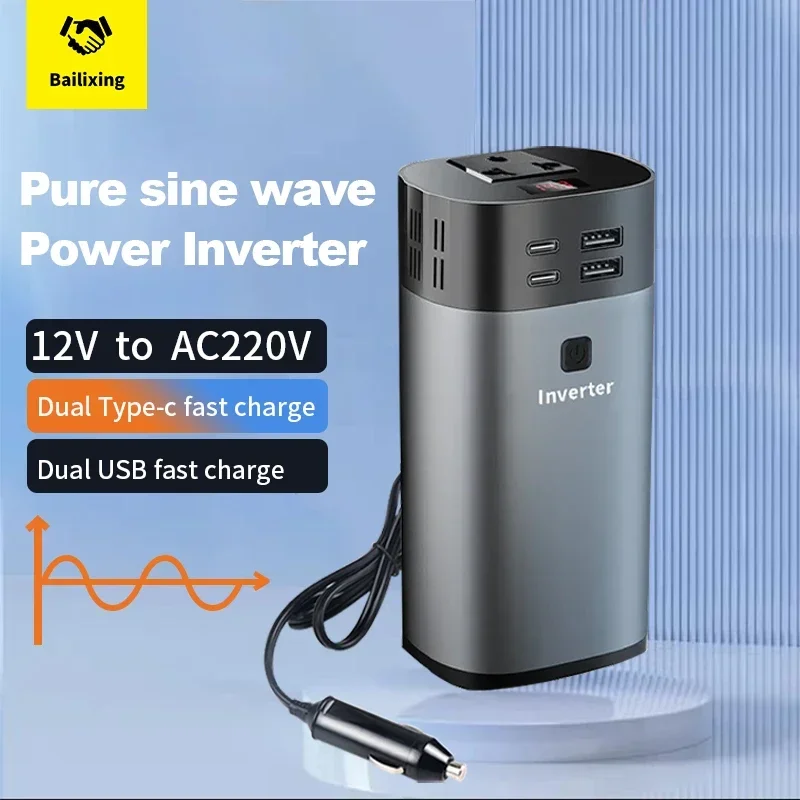 Pure sine wave Automotive inverter 12V to AC230V 220V110V Automotive power adapter Fast charger USB-type C18W DC