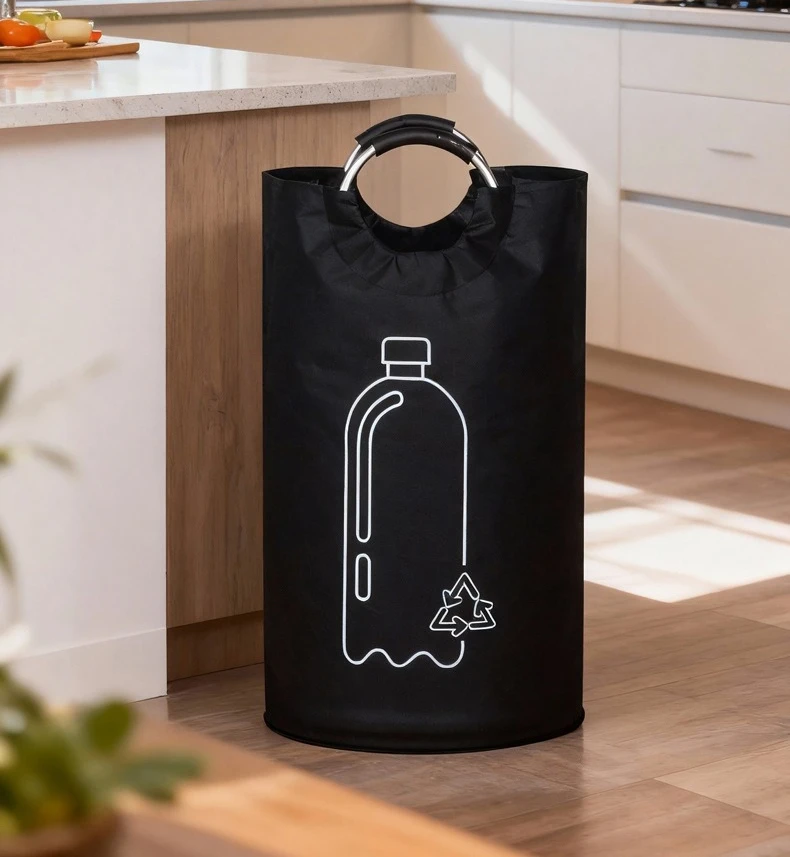 Thickened Foldable Recycling Storage Basket Large Capacity Empty Bottle Bag with Aluminum Handle for Kitchen Laundry Organizer