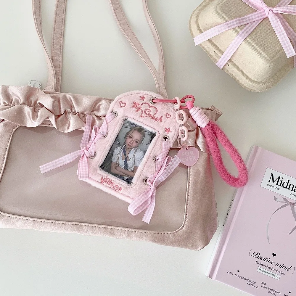 Photocard titular chaveiro fita bowknot ballet estilo campus cartão capa protetora pendurado decoração id crachá titular