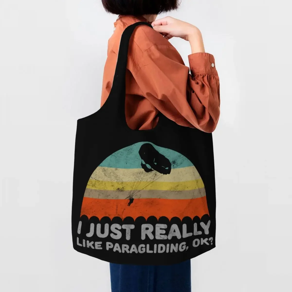 

I Just Really Like Paragliding Canvas Shopping Bag Washable Big Capacity Grocery Pilot Paraglider Paramotor Shopper Tote Bags