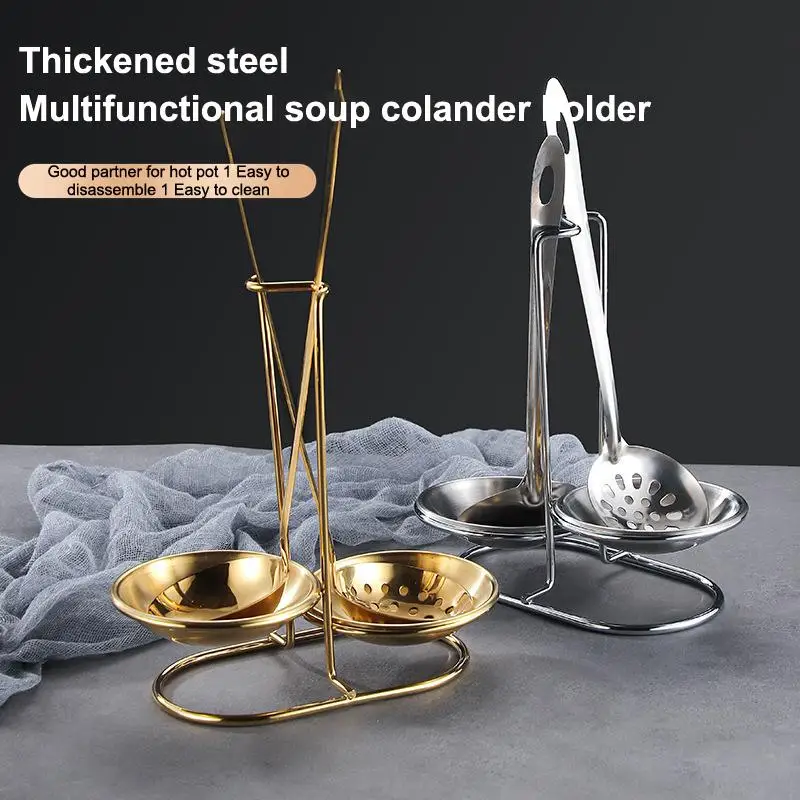 Stainless Steel Single/Double Ladle Vertical Spoon Utensil Rack Soup Spoon Rest Stand Multi-function Tableware Storage Shelf