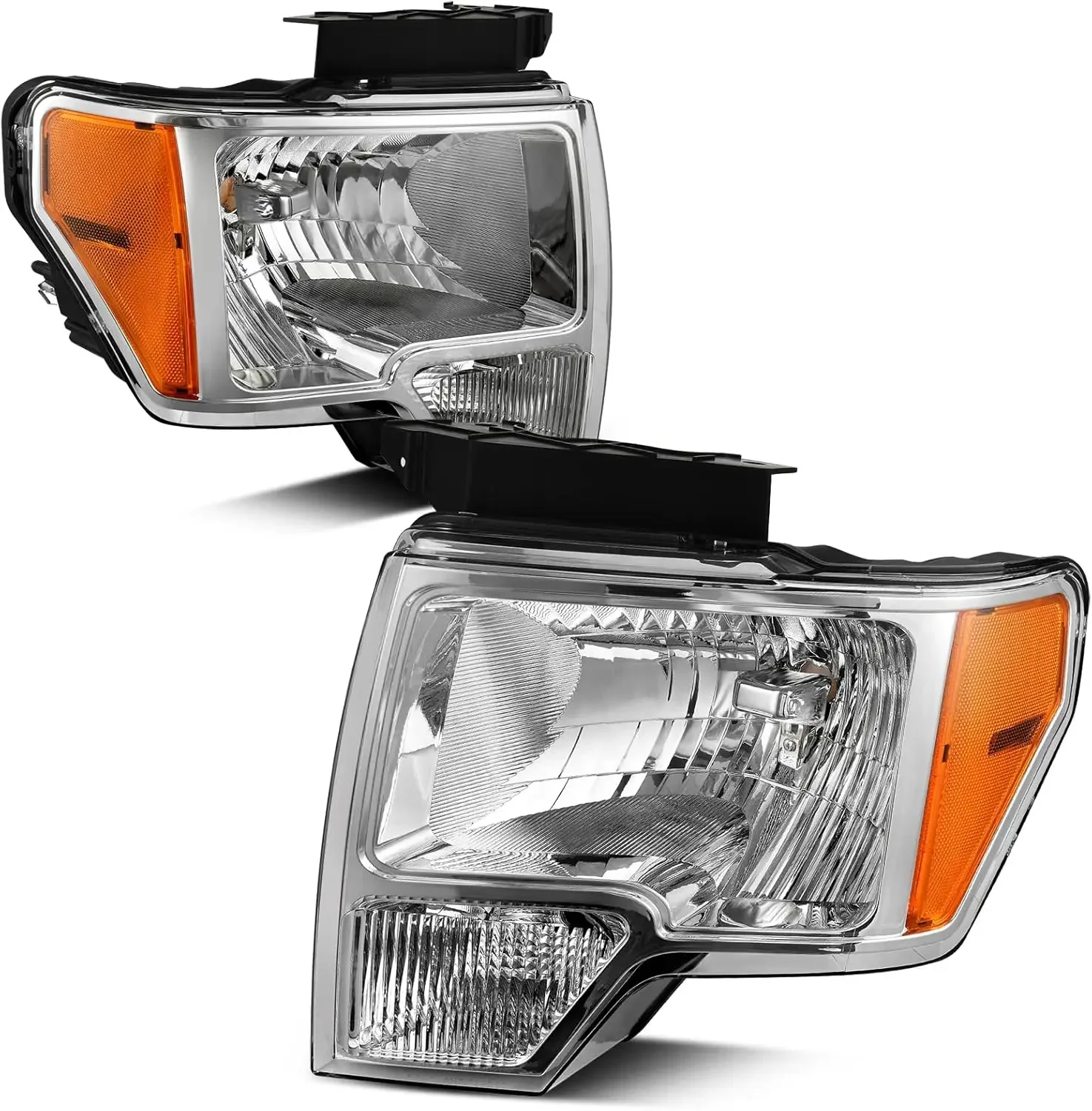 

Headlight Assembly Compatible with 2009-2014 Ford F150 Pickup OE Direct Replacement Headlamp Chrome Housing Clear Lens with Chro