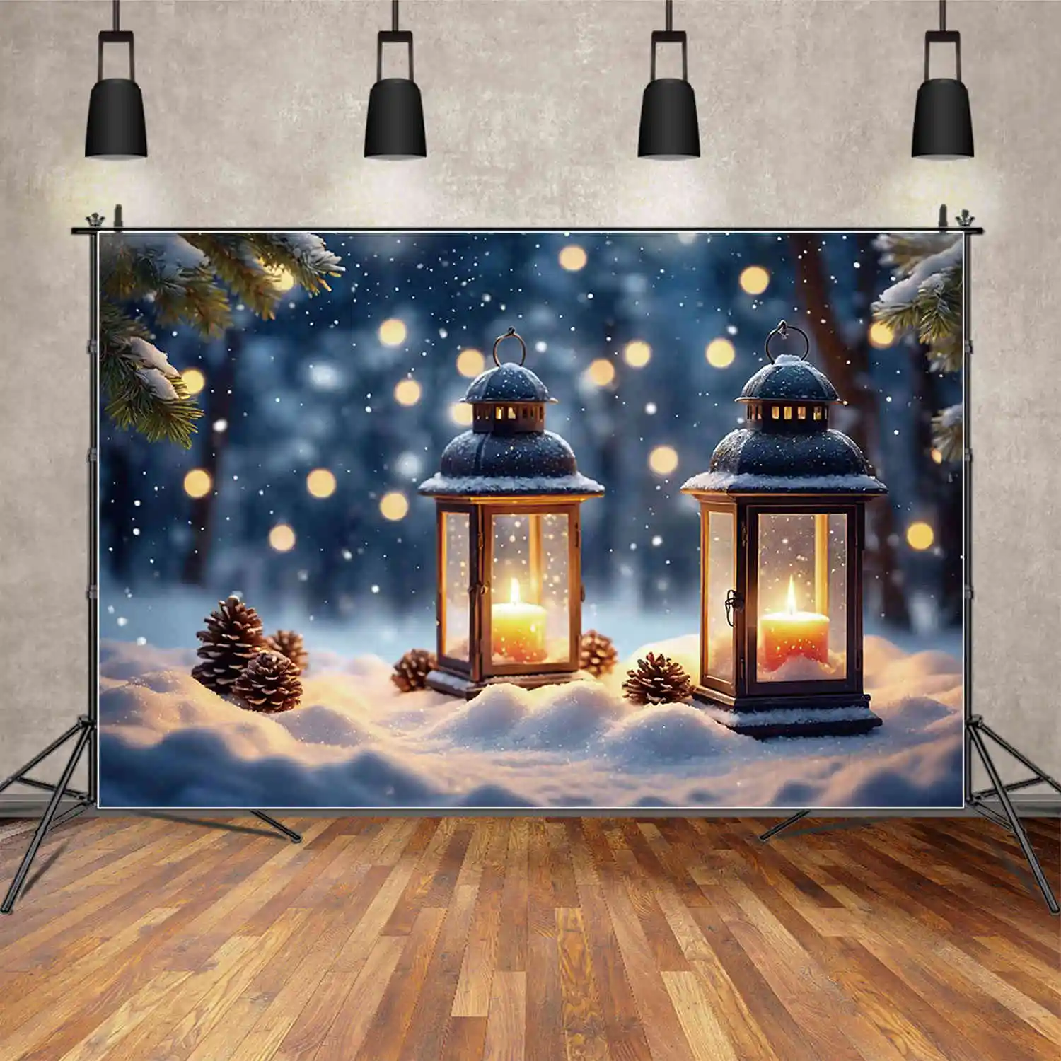 MOON.QG Christmas Photography Studio Background Snow Winter Forest Lantern Backdrop Children Outdoor Party Photographic Supplies