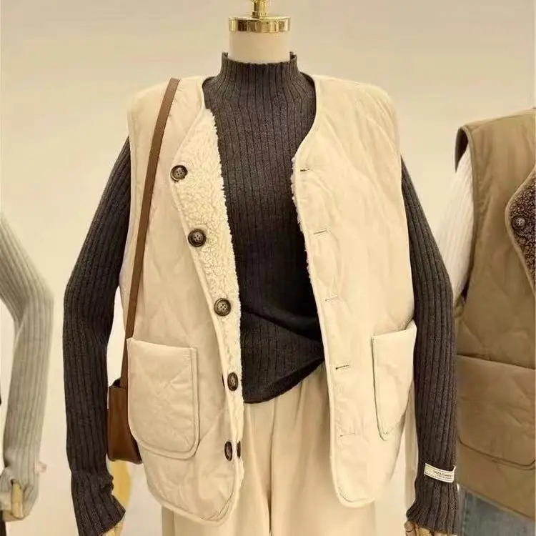 سترات صدريات سترة نسائية رفيعة بدون حمالات خريف من الفلانيل بأزرار سفلية مناسبة للترفيه مبطنة كلاسيكية بسيطة وأنيقة تناسب الجميع