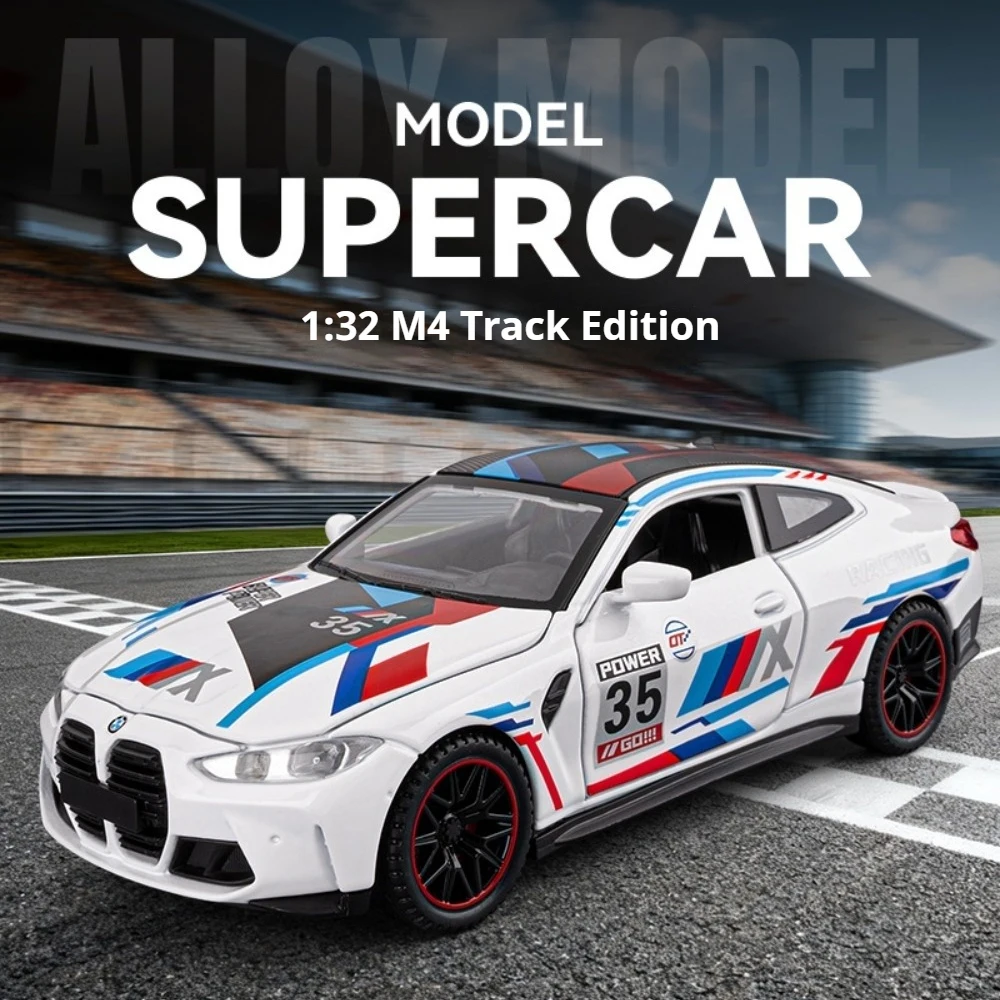 

1:32 Scale M4 GTR Alloy Sports Car Model Diecast Toys Doors Opened Sound Light Pull Back Miniature Toy Popular Gift for Children