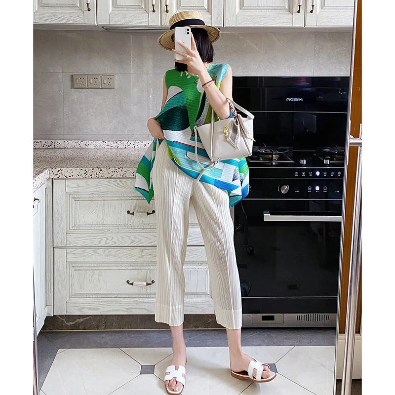 Elegant Straight Leg Pants Women's Versatile Slimming Drapey Pencil Suit Pants Nine-Point Ankle-Length Summer Thin Three
