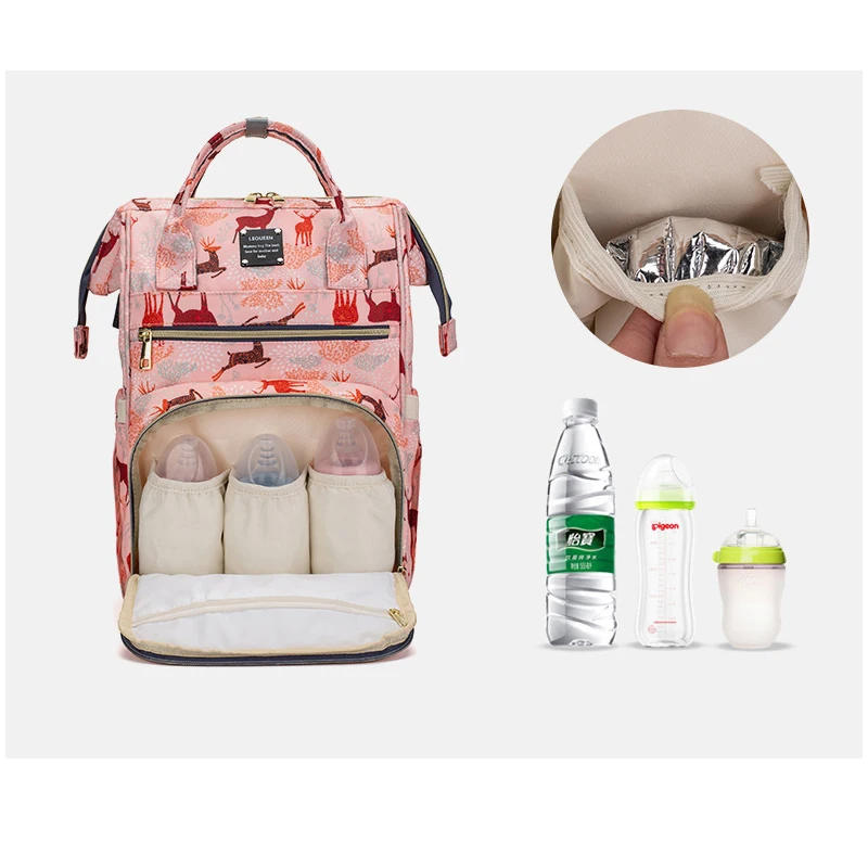 LEQUEEN-Saco de fraldas de bebê para carrinho, mochila de grande capacidade, impermeável, bolso múltiplo, estampas de animais, saco de fraldas, mamãe, original