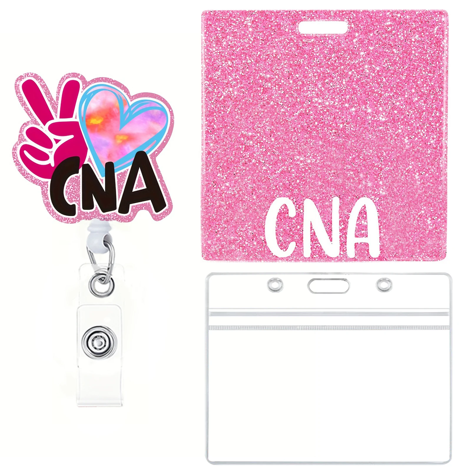 Shiny Nurse Doctor CNA RN Acrylic Retractable Badge Reel with Acrylic Horizontal Badge Card Holder Medical Supplies Accessories