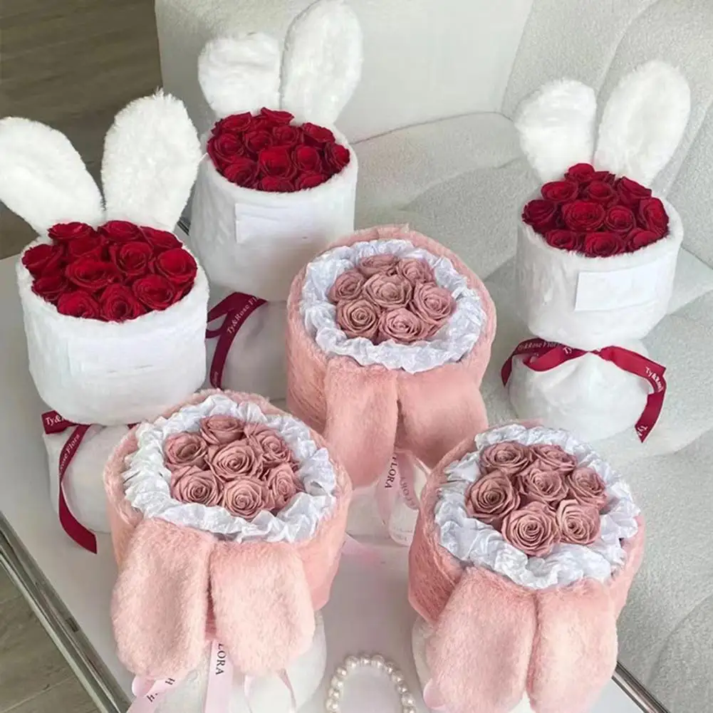 Bouquet Material Bag Rabbit Ears Non-shedding Tear-resistance Plush Surface Semi-finished Flower Material Pack Festival Supply