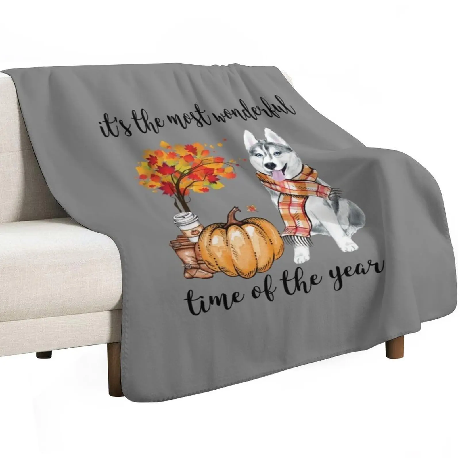 Husky and Autumn Throw Blanket Hair Multi-Purpose Extra Large Throw Soft Beds Retros Hairy Blankets