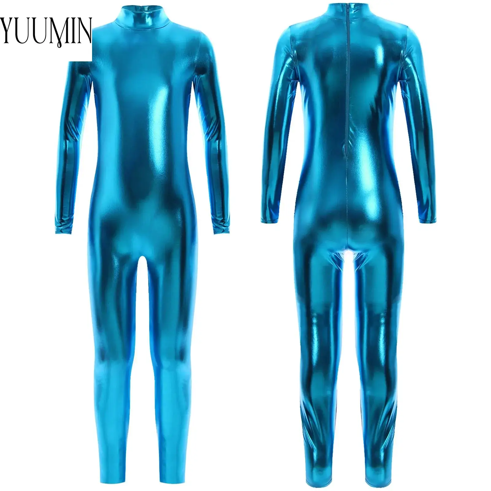 

Unisex Kids Halloween Carnival Singer Cosplay Dance Performance Costume Boy Girl Long Sleeve Metallic Jumpsuit Fancy Dress 2025