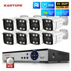 KANTURE-sistema de cámaras de seguridad para exteriores, Kit de videovigilancia de 8 canales, 4K, POE, NVR, 8MP, IA, detección humana, Audio bidireccional, Color, nocturna