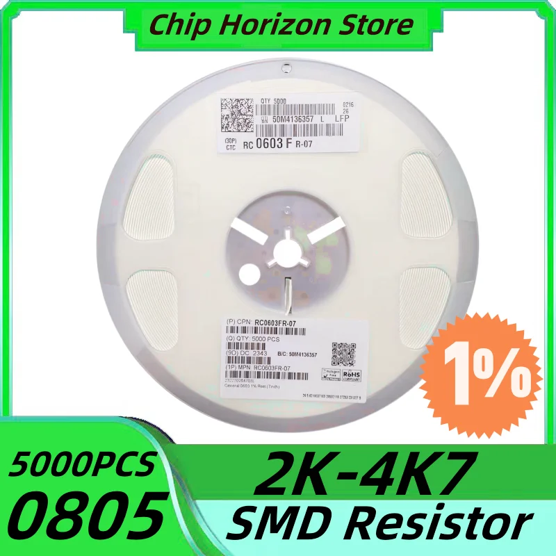 

5000PCS 0805 2K-4K7 SMD Resistor 1%2K2K2 2K4 2K7 3K 3K3 3K6 3K9 4K3 4K7 Ohm Chip Resistor 1/8W New