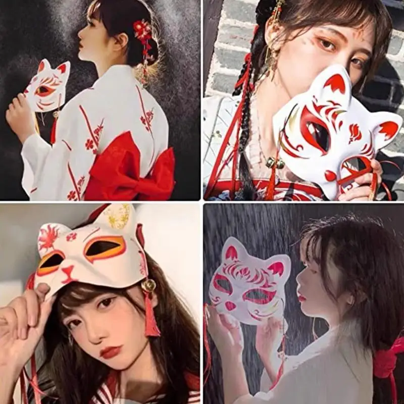 

B95F DIY Foxes Mask Masquerade Mask Japanese Anime Cosplay Mask Hand-Painted Mask Party Mask Half Face Mask for Halloween