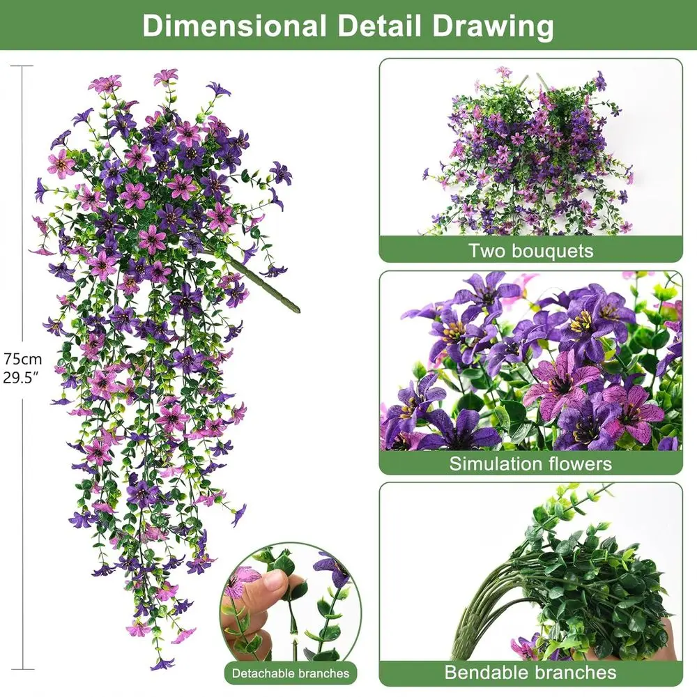2 Pack Artificial Silk Daisy with Eucalyptus Outdoor Hanging Planters, UV-Resistant for Patio, Balcony, Yard