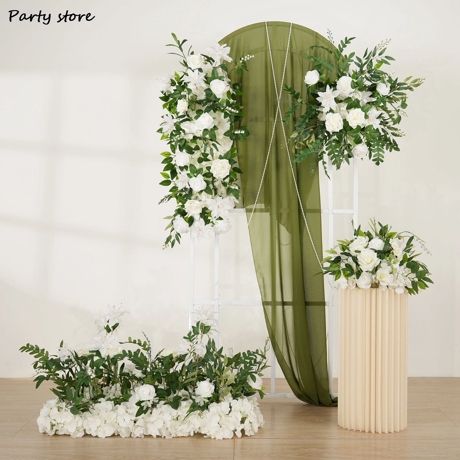 

Uflower White Rose Greenery Artificial Flower Row Decor Arch Flower Ball Table Flower Wedding Decor Party Window Display Props
