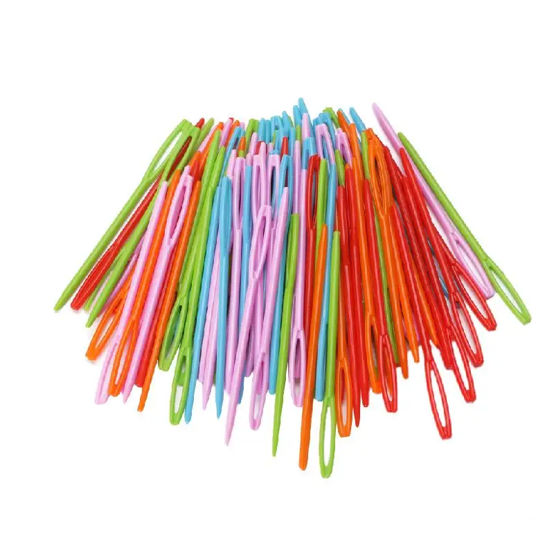 100Pcs Children Colorful Plastic 7cm Needles Tapestry Binca Sewing Wool Yarn DIY