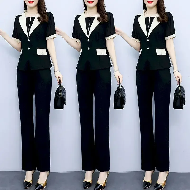 Insozkdg Womens Blazer Pants Two Piece Sets 2024 Spring Summer Office Ladies Elegant Formal Suits Fashion Pants Chic Sets Women