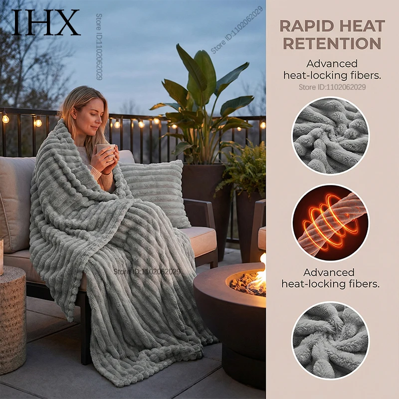 IHX Solid Color Imitation Rabbit Plush Milk Plush Thickened Thermal Leisure Home Blanket Office Nap Blanket, Custom Blanket Size