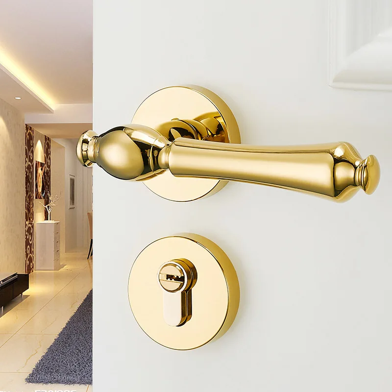 American-style door locks Interior bedroom door handle lock handle pure copper core lock gold magnetic door locks door locks