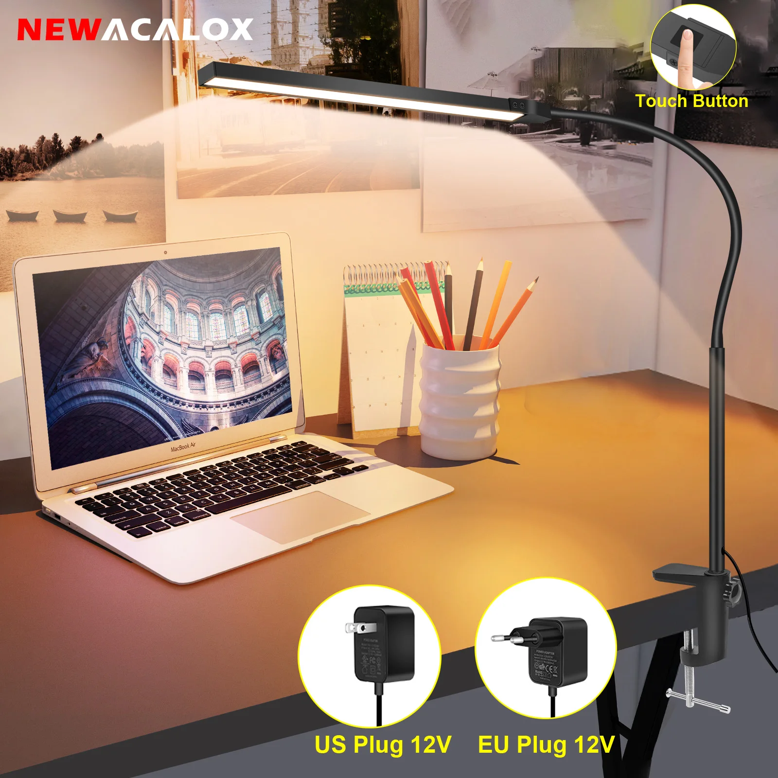 

NEWACALOX Desk Lamp for Home Office Desk Light with Clamp Office Lamp with Touch Button Adjustable Color Temperature&Brightness