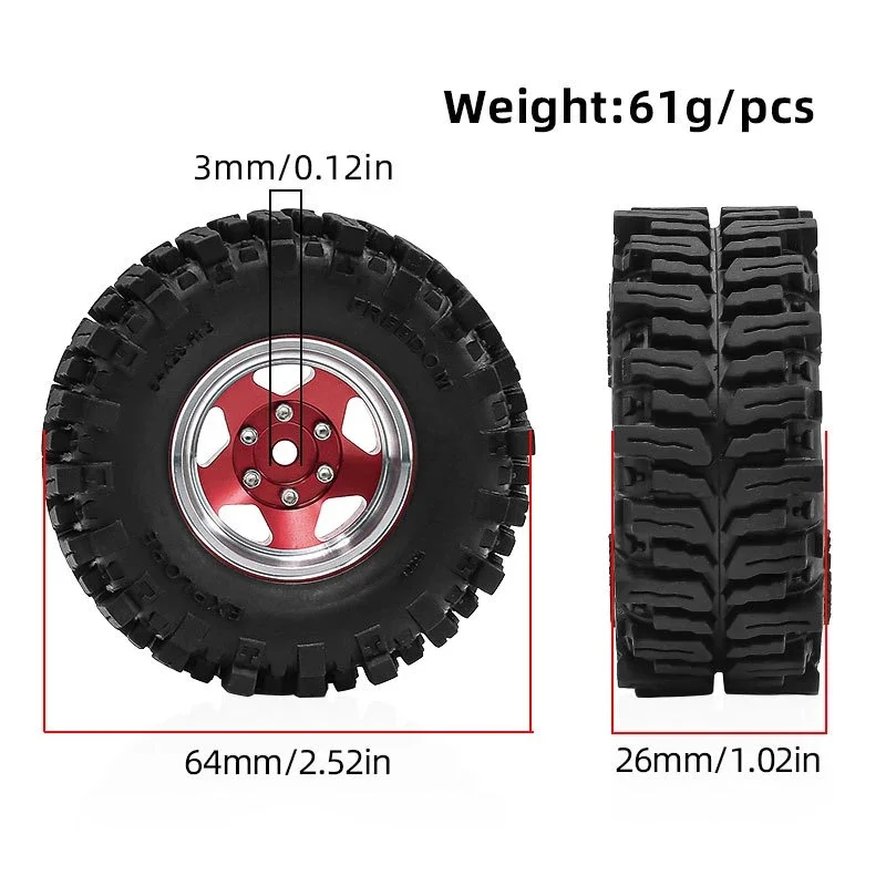 1.3 Inch 64*26mm Metal RC Crawler Beadlock Tires and Wheels for 1/18 1/24  Traxxas TRX4M Axial SCX24 AX24 FCX24 FCX24M Ascent-18