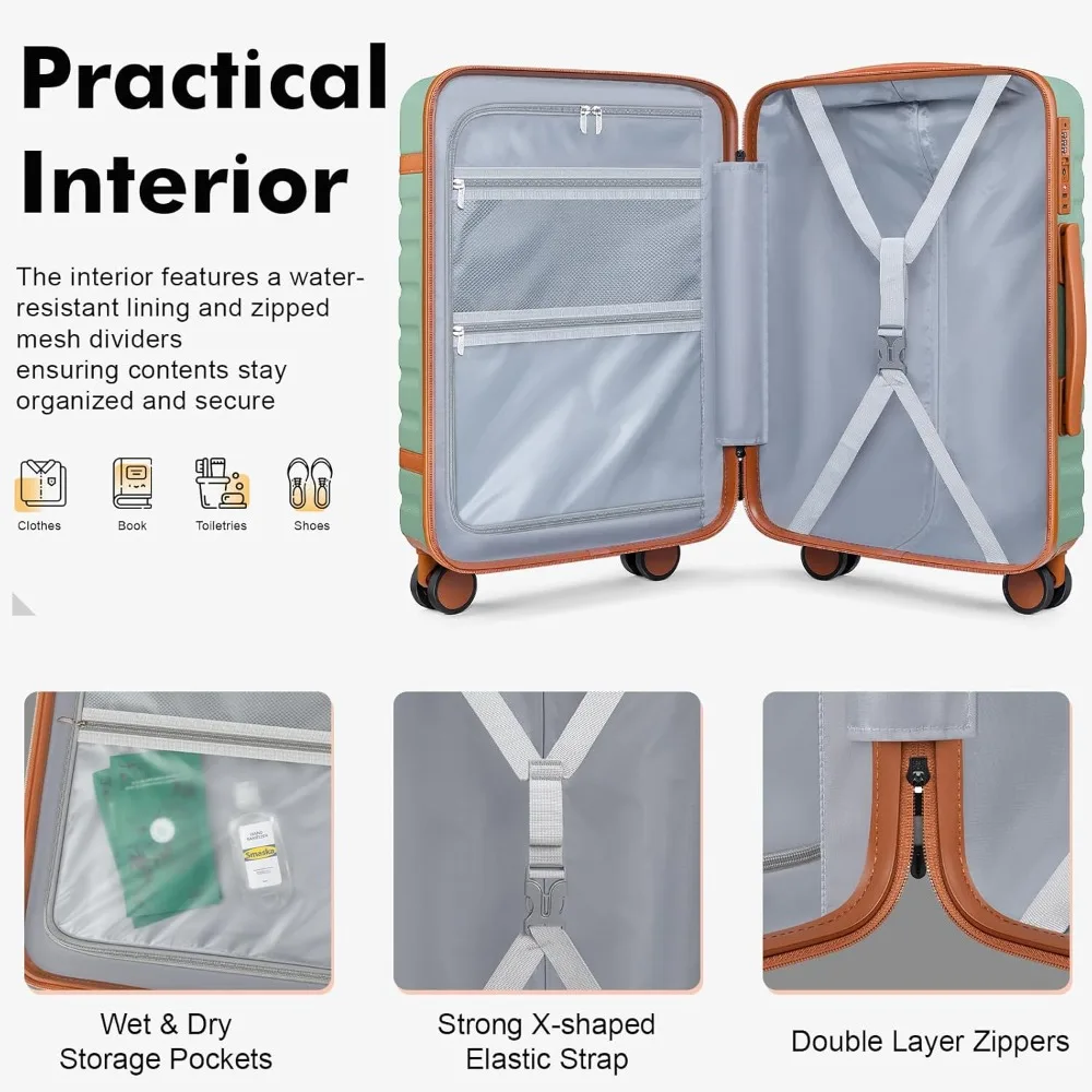 3 Piece Spinner Luggage Set, Lightweight Hardside Suitcase with TSA Lock, YKK Zippers, 20 Inch Carry-On Travel Set