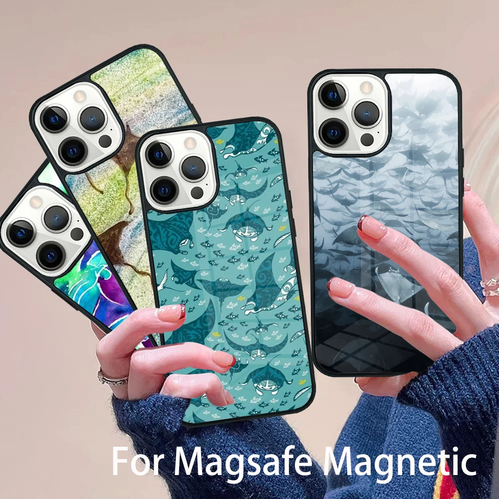 

Animal Manta Ray Phone Case Magesafe Magnetic Wireless Charge Cover For IPhone 16 11 12 13 14 15 Pro Max Plus Mini