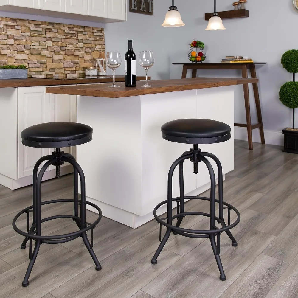 carrington Taburete de bar giratorio de 30 pulgadas con elevador y asiento suave de cuero negro