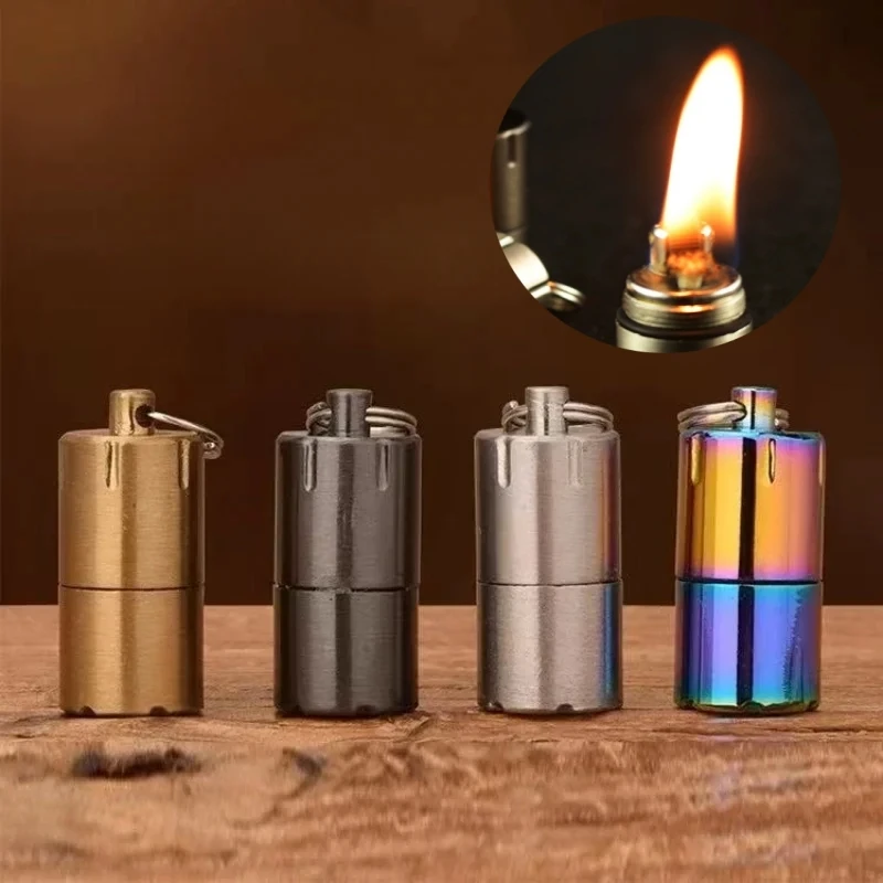 Metal Retro Mini Pendant Lighter Portable Personalized Capsule Outdoor Ultra Small Keychain Lighter Men's Essential Small Tool