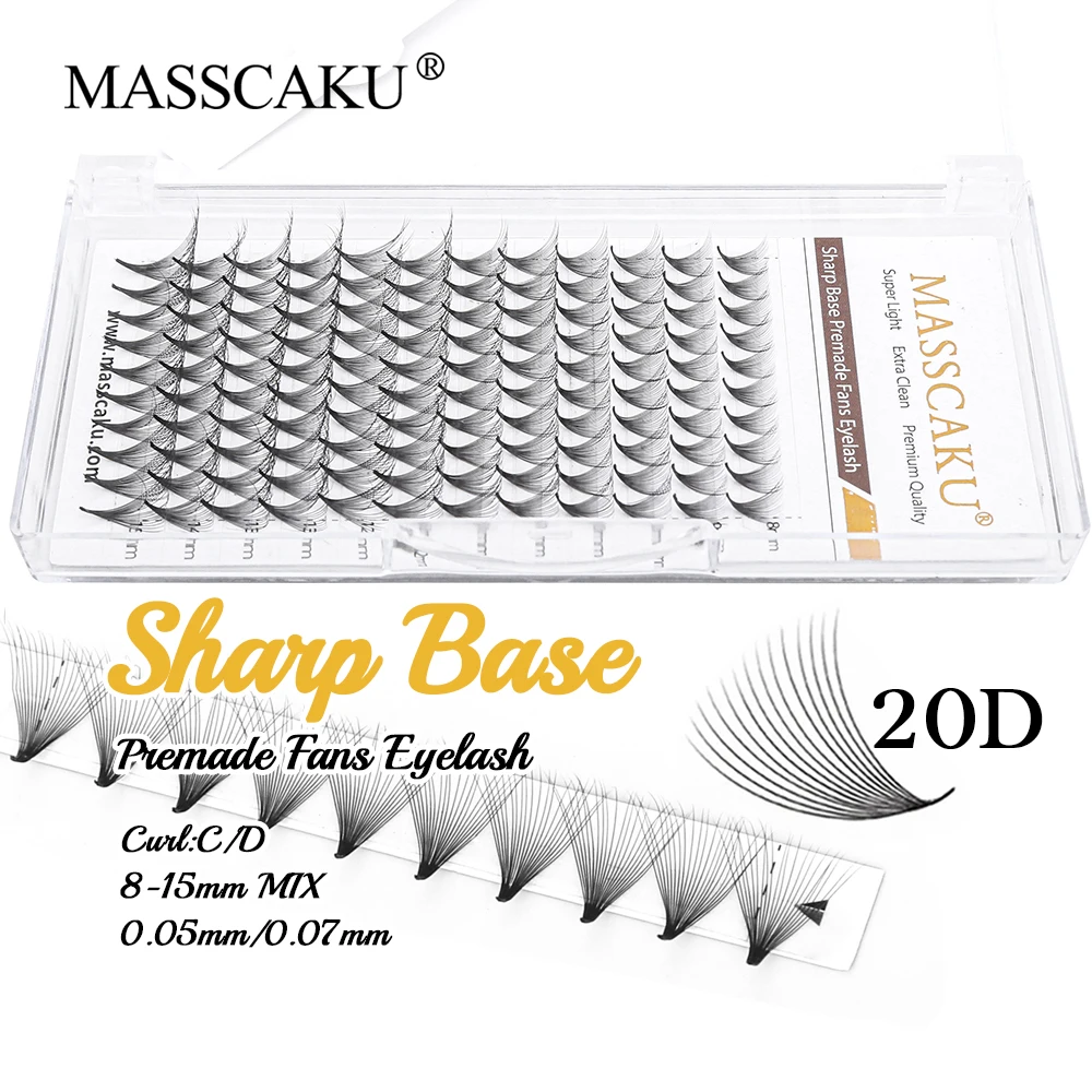 

12 Rows Sharp Base Premade Fans Eyelash Extension 0.05mm 0.07mm C D Curl 8-15mm Mixed Length Thin Pointy Lash Wholesale Supplies