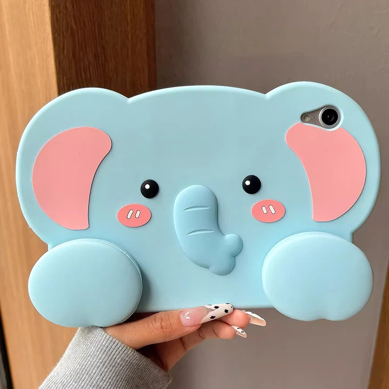 

Cute Cartoon 3D Elephant Silicone bracket Tablet Case For Apple IPad Air6 10th 10.9 Pro11 Air Mini6 7th 10.2 10.5 9.7 inch kids