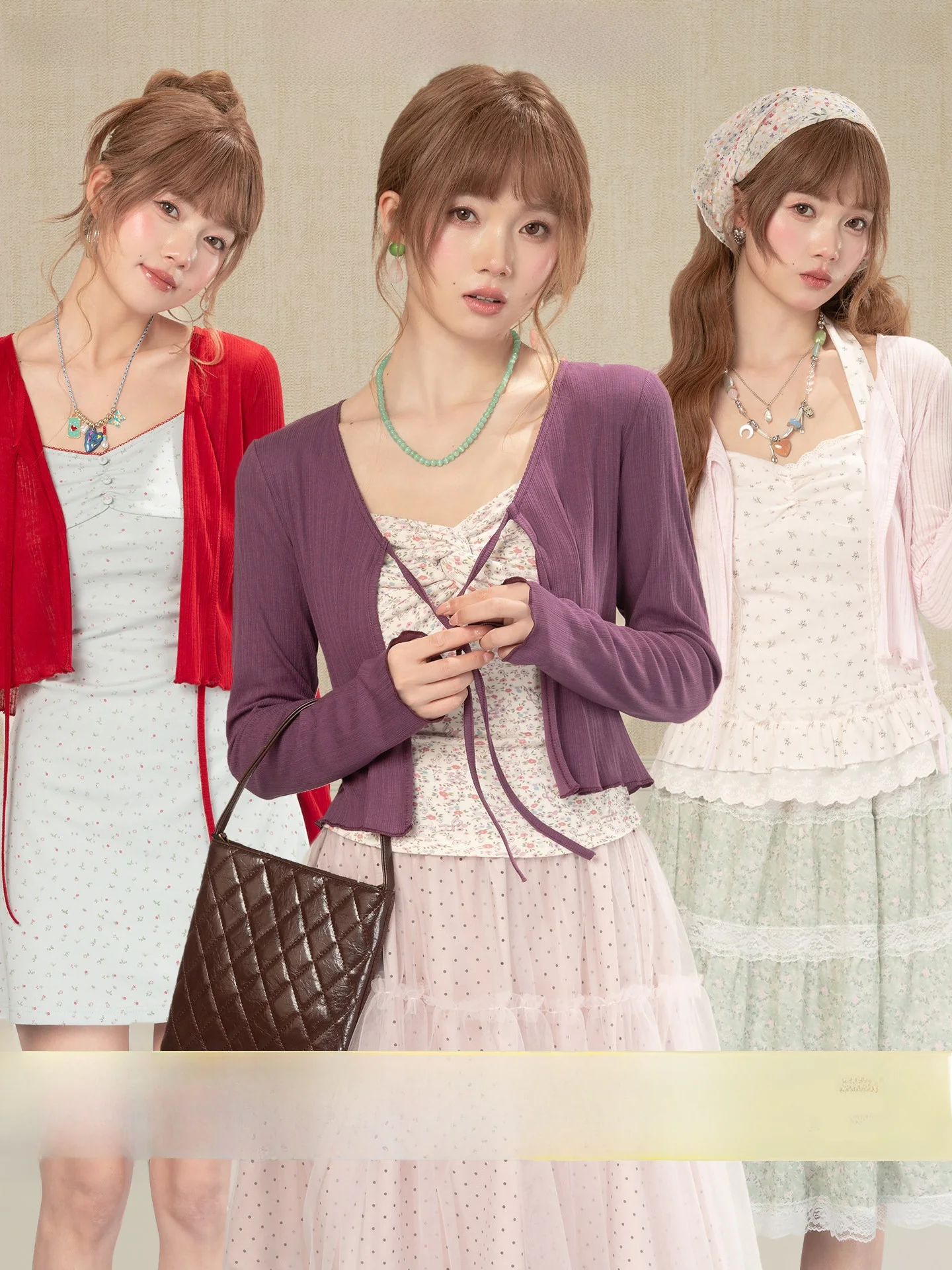 

Heynew Gentle Purple Belted Long Sleeve Short Cardigan Women's Summer New Layering Loose Versatile Top Coat Breathable
