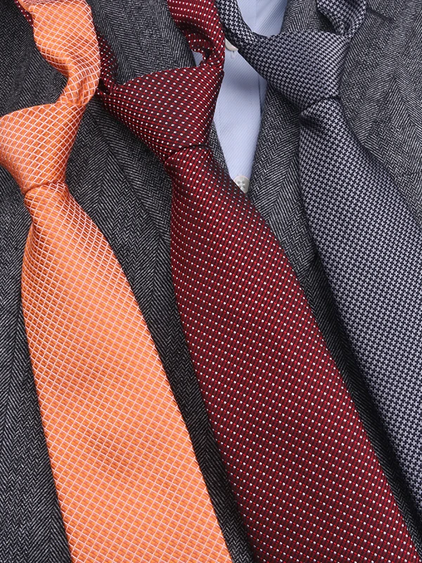 手作りシルクネクタイ-メンズ-カジュアル-ビジネス-ディナーパーティー-高級-オレンジ-ワインレッド-チェック柄-レジャーネクタイ