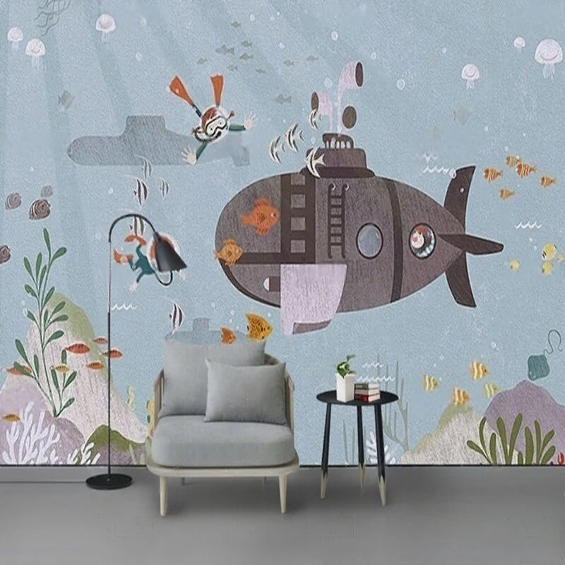 

Cartoon children's room underwater world custom TV bedroom luxurious home decoration background wall paper