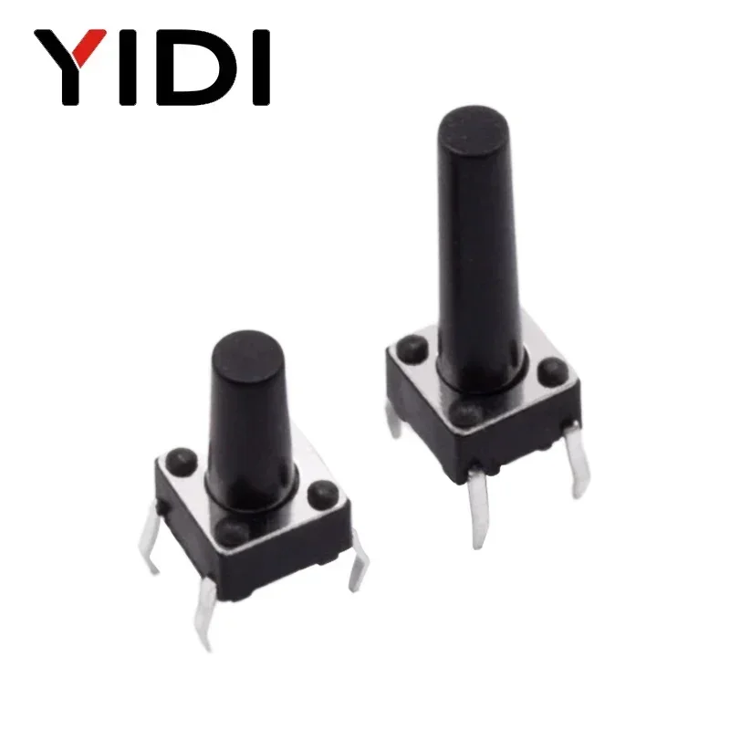 50 peças 6x6 painel pcb tátil botão interruptor liga/desliga microinterruptor de reinicialização momentânea 4 pinos dip preto h = 5/6/7/8/9/10/11/12mm