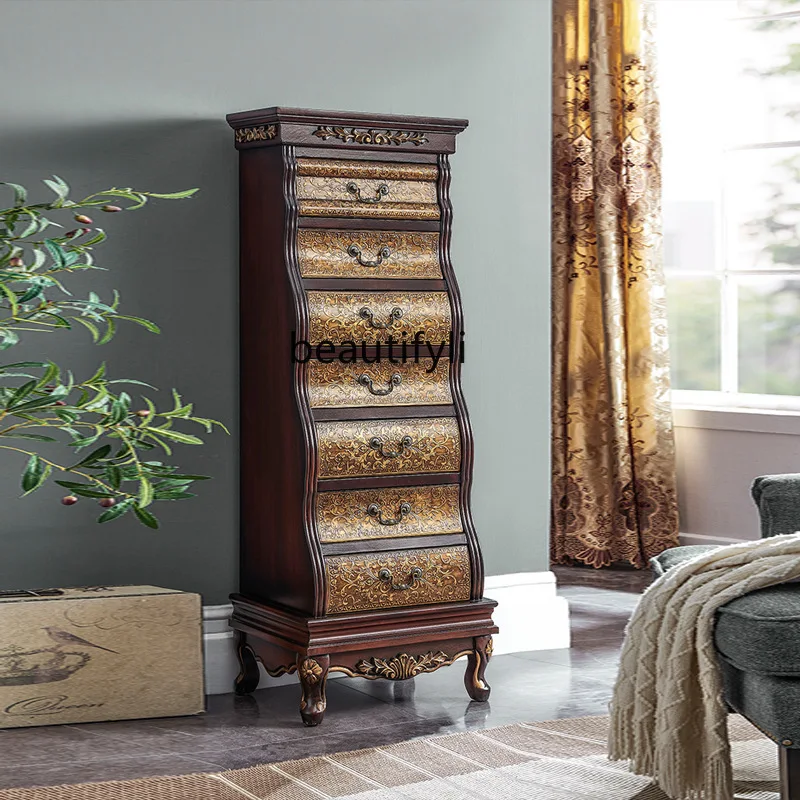 Embossed American seven-chest cabinet, bedroom storage, solid wood living room locker, stand cabinet next to TV cabinet