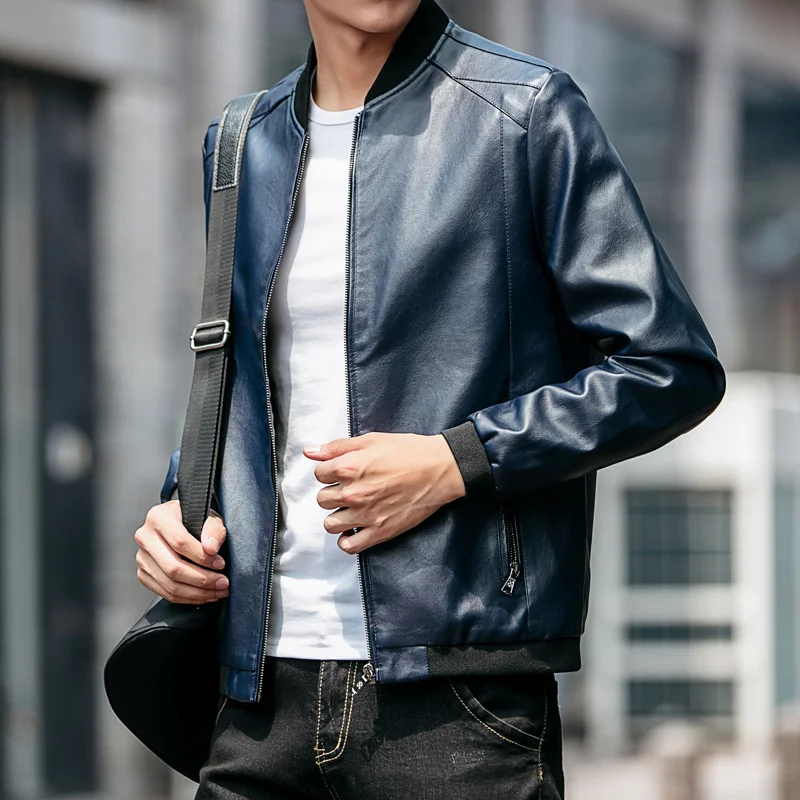 Blouson d'automne en cuir pour homme, slim, à la mode, toutes les tendances, avec fourrure décontractée, streetwear