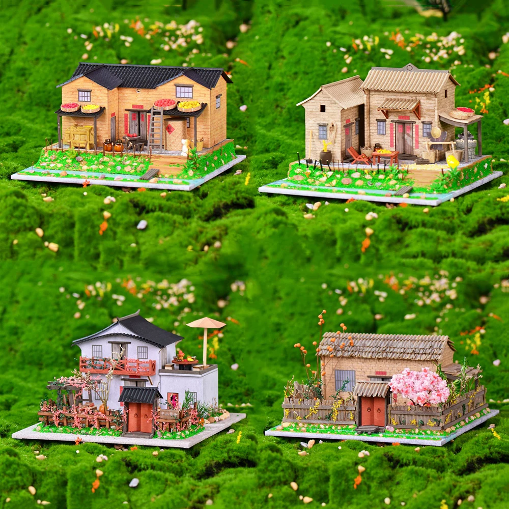 Diy Mini Casa Wooden Miniature Building Kits Chinese Country Doll Houses With Furniture Light Dollhouse Assembly Villa Toy Gifts