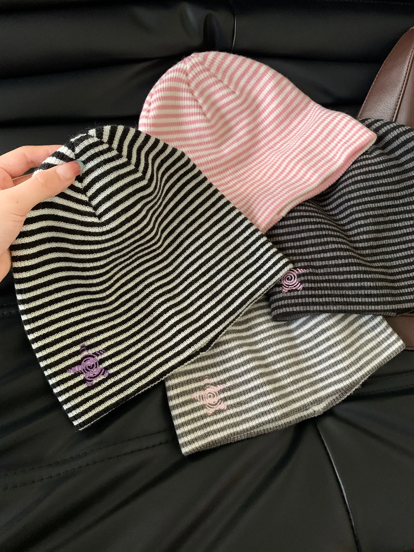 Loose Fit Korean Style Embroidered Stripe Star Headscarf Hat Women's Autumn Lazy Style Large Head Size Adjustable Overhead Hat