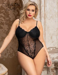 Comeonlover Ladies Teddy Sexy Slim Bodysuits V Neck Bodycon Lingerie Black See Through Jumpsuits Oversized Sheer Tight Underwear