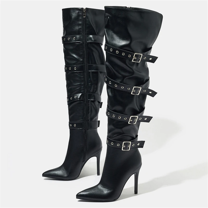 

Eilyken Fashion Design Narrow Band Buckle Strap Pointed Toe Woman Over The Knee Long Boots Sexy Stiletto High Heels Shoes