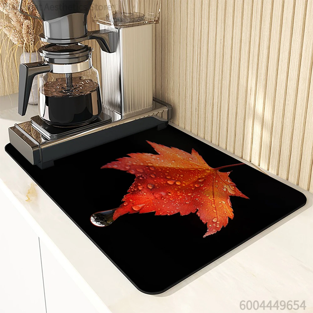 Absorbent Mat Autumn Maple Leaf Kitchen Antiskid Drying Mat Quick Dry Bathroom Drain Pad Tableware Mat