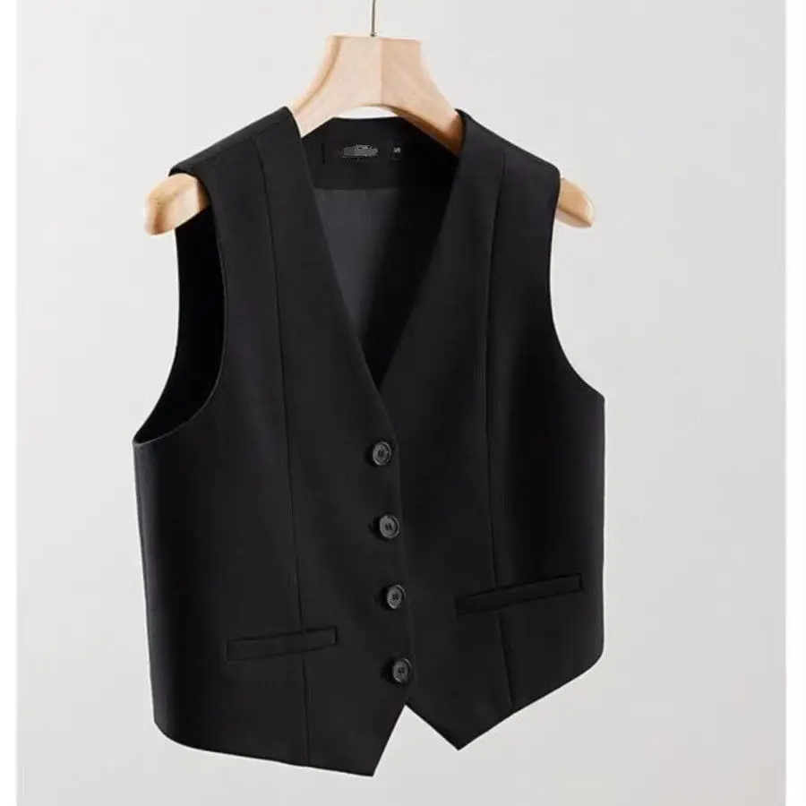 Chaleco de traje blanco y negro a la moda para mujer, chaqueta sin mangas de estilo corto para oficina, chaquetas forradas informales con cuello en V, chaleco