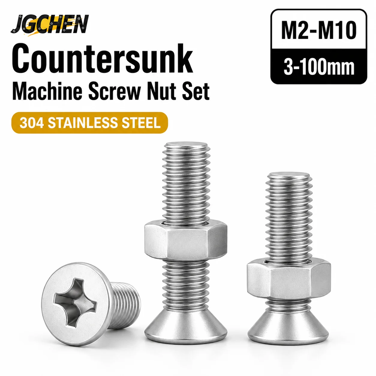 2-30Pcs M2 M2.5 M3 M4 M5 M6 M8 M10 Metric Phillips Flat Countersunk Head Machine Screws Bolts Nuts Set 304 Stainless Steel GB819