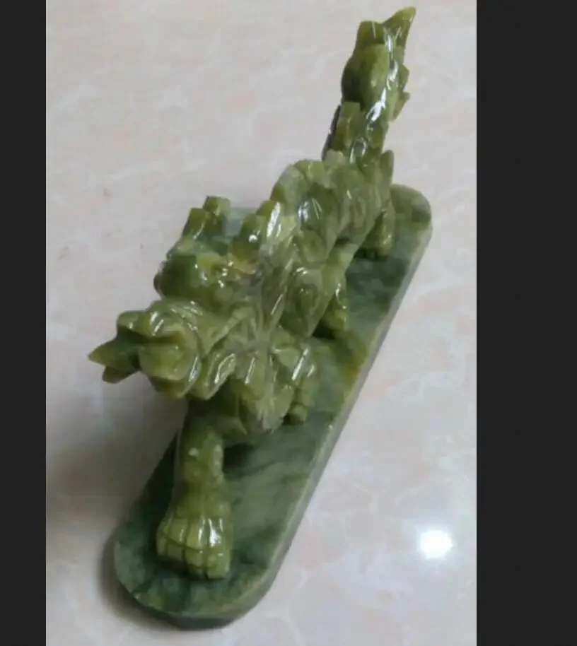 COPPER STATUE 100% Chinese Natural Green Jade Hand-carved Animal Dragon Beautiful Small Statue